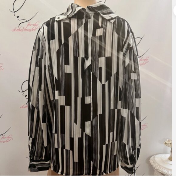 Stuart Lang. Sz S. Black White Semi Sheer Chiffon Pullover. Cowl Blouse. B129 - Picture 4 of 7